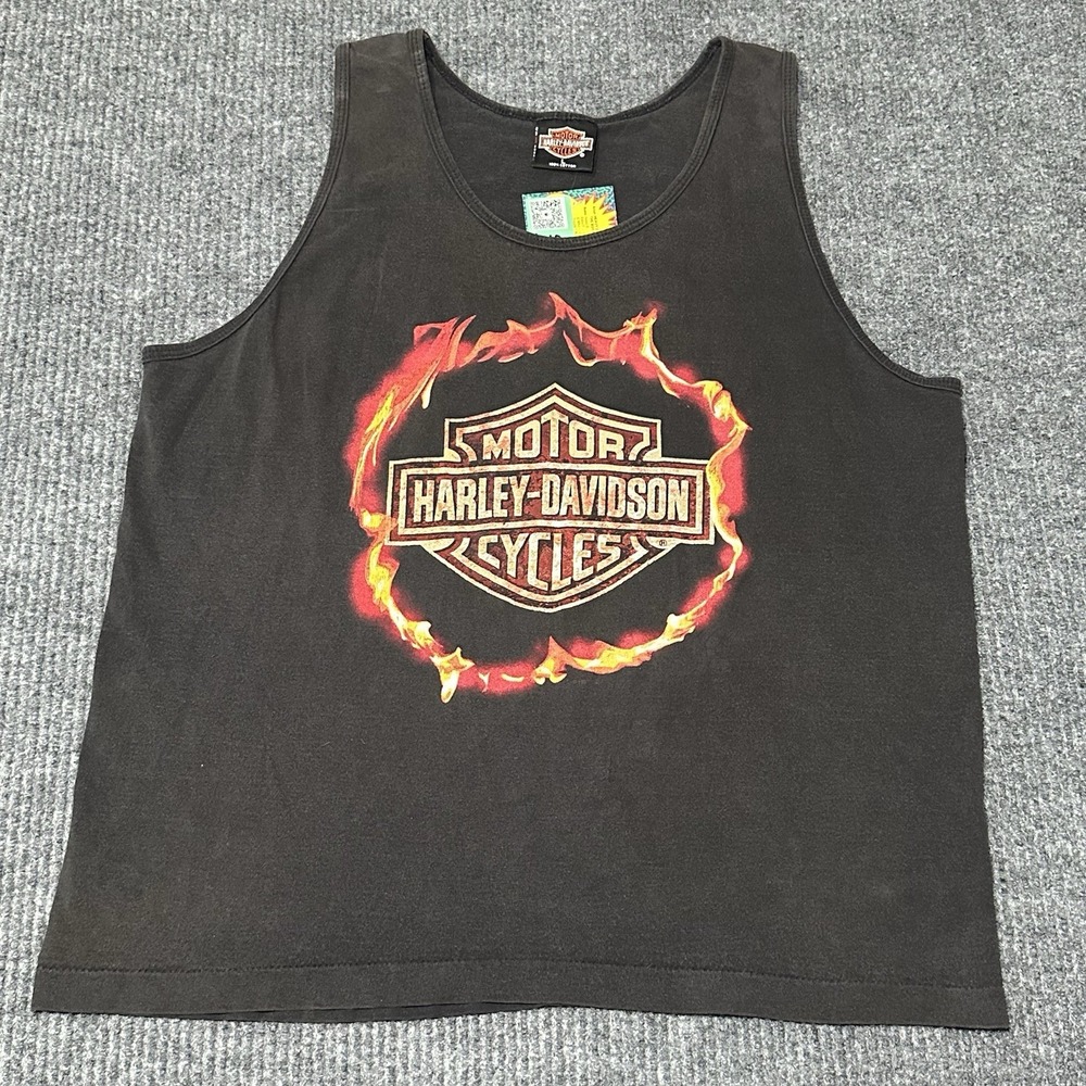 Men's Vintage 1998 Harley Davidson Flames Texarkana,Tx Tank Top Sz.Large Biker